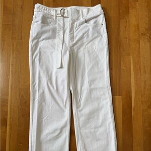 WHBM White Wide Leg Cropped Jeans with Belt